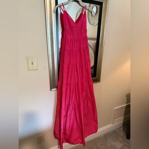 STAUD Hot Pink Ripley Tiered V-Neck Maxi Dress